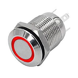 Tlačidlo OFF-(ON) 12mm, 250V/2A, červené presvetle